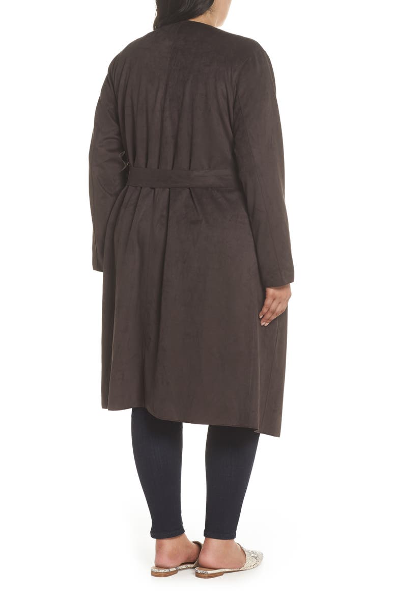 Faux Suede Front Drape Trench Coat, Alternate, color, COFFEE
