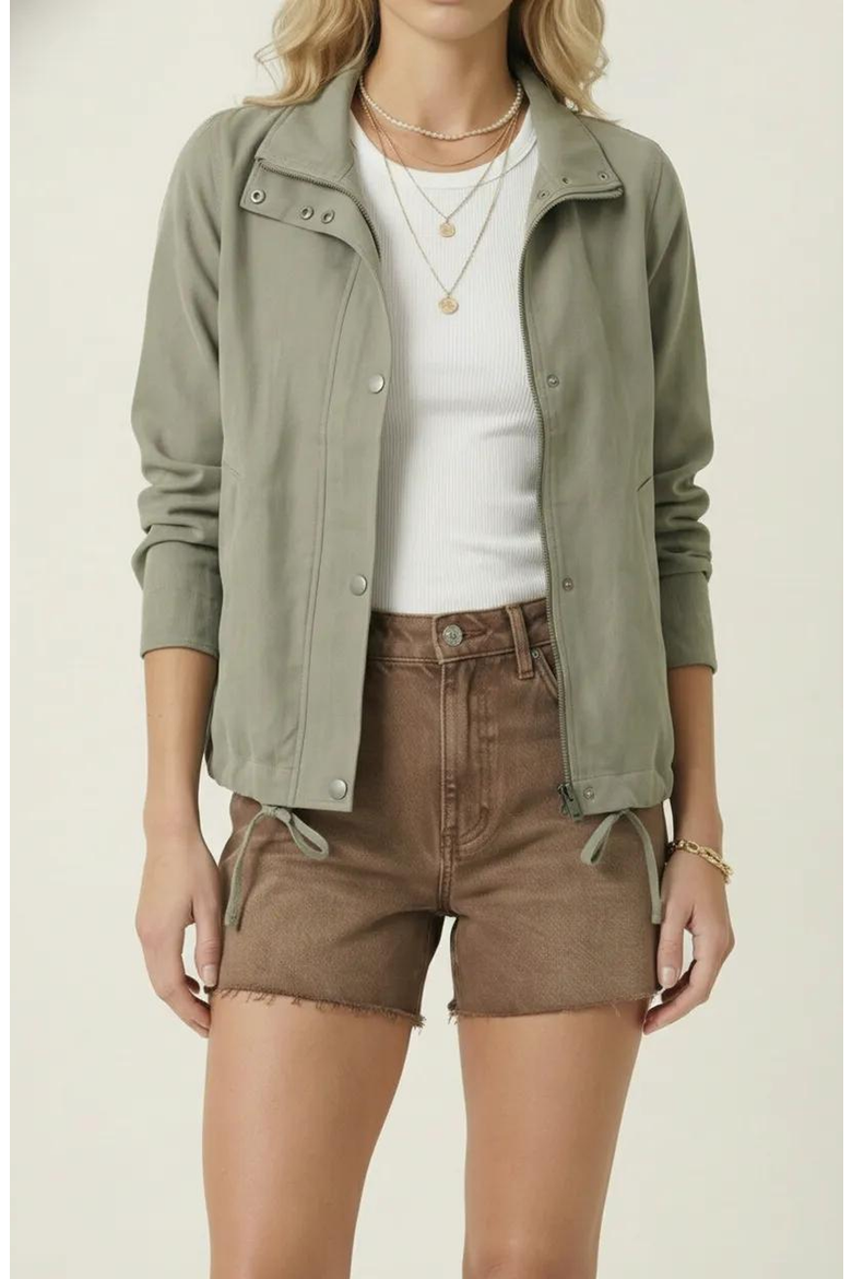 Cropped Utility Drawstring Jacket, Main, color, Olive Green