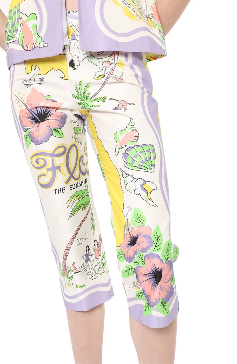 Anna Sui Florida Cotton Sateen Capri Pants, Alternate, color, Lavender Multi