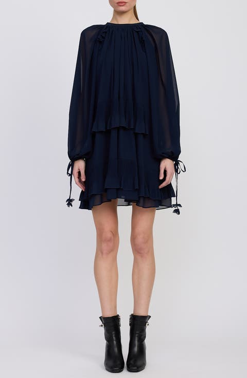 Nicolette Tiered Ruffle Long Sleeve Trapeze Dress