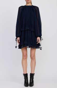 En Saison Nicolette Tiered Ruffle Long Sleeve Trapeze Dress