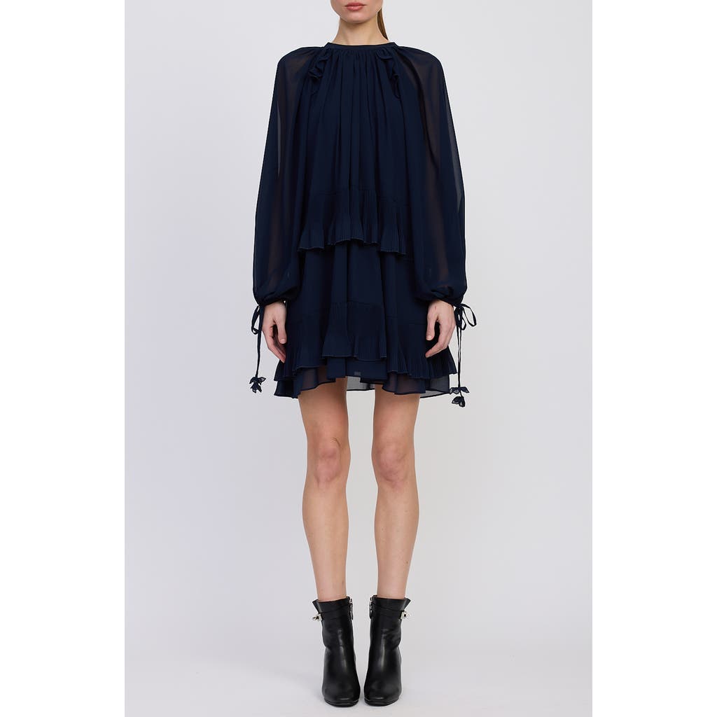 En Saison Nicolette Tiered Ruffle Long Sleeve Trapeze Dress In Blue