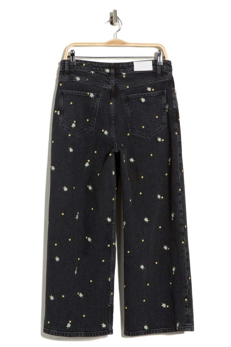 Getty Embroidered Crop Wide Leg Jeans, Alternate, color, ASH BLACK FLORAL