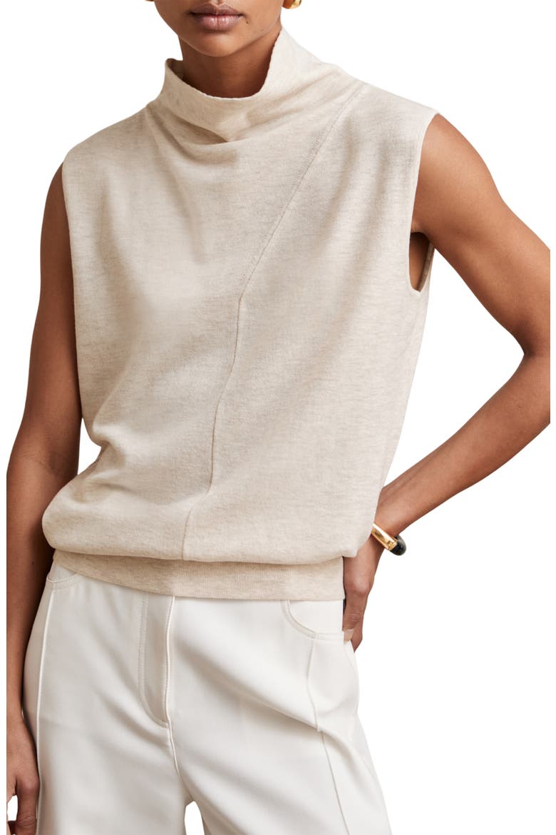 Harper Funnel Neck Sleeveless Wool Sweater, Alternate, color, STONE NEUTRAL