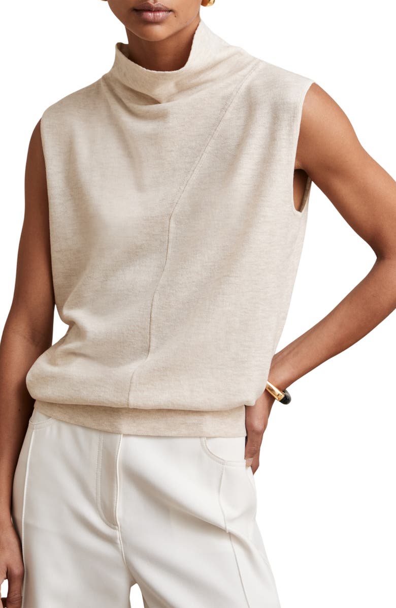 Reiss Harper Funnel Neck Sleeveless Wool Sweater, Alternate, color, Stone Neutral