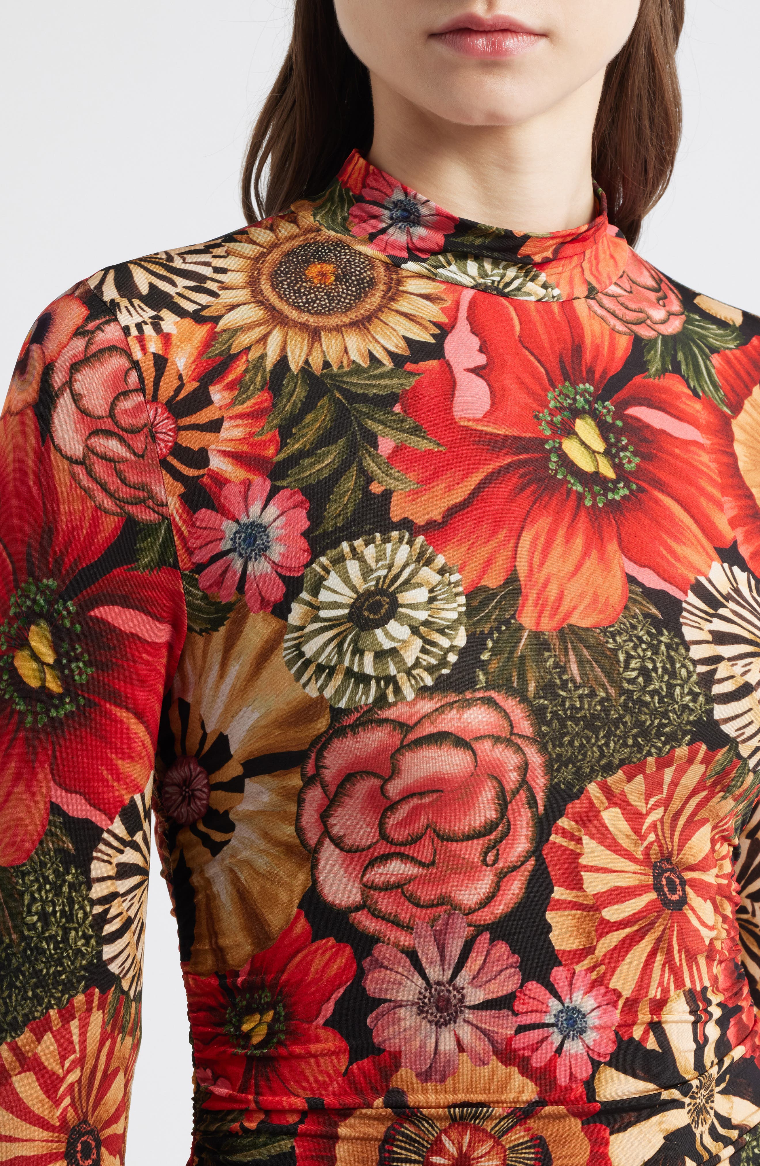 FARM Rio Flowershop Long Sleeve Mock Neck Jersey Top (Women