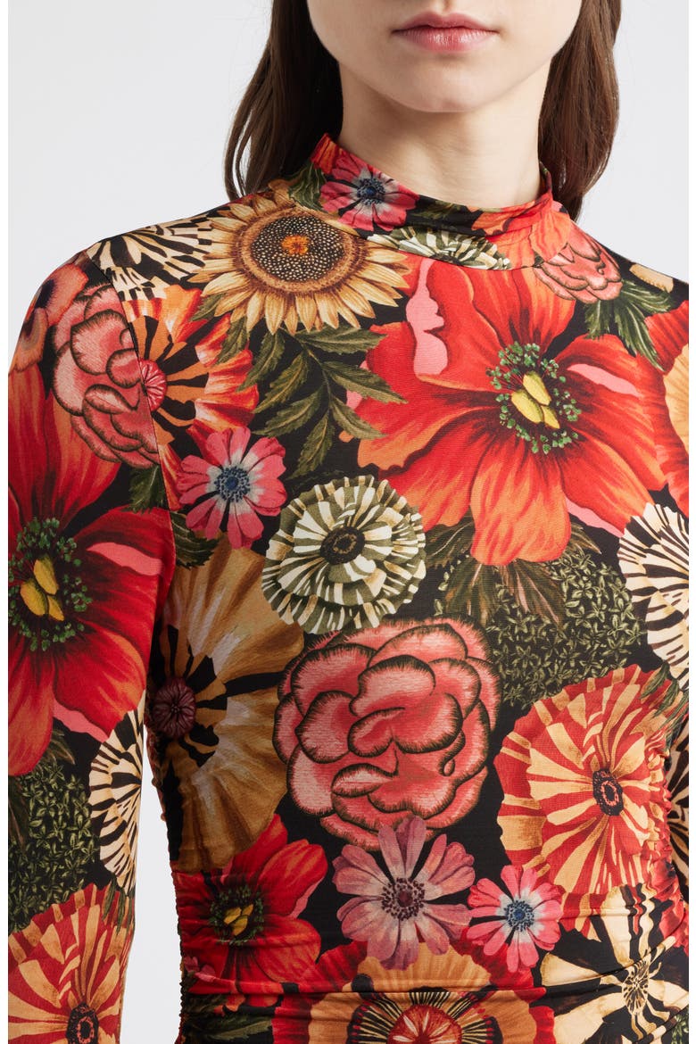 Flowershop Long Sleeve Mock Neck Jersey Top, Alternate, color, BLACK