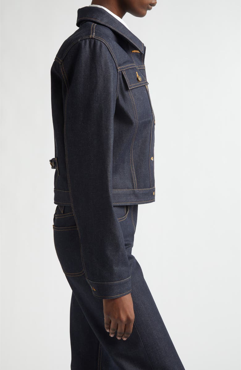 Thom Browne Shrunken Denim Jacket, Alternate, color, Navy