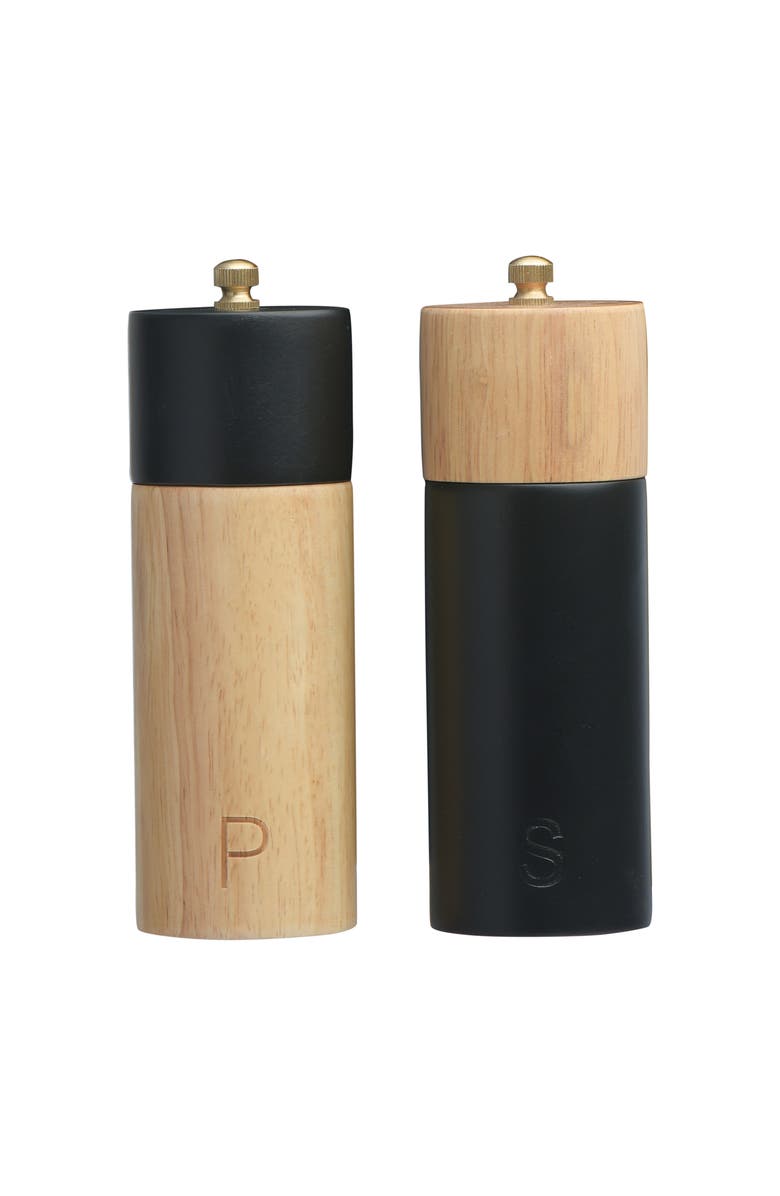 Storied Home 2-Tone Rubberwood Salt and Pepper Mills, Black and Natural, Main, color, Natural