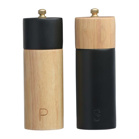 2-Tone Rubberwood Salt and Pepper Mills, Black and Natural