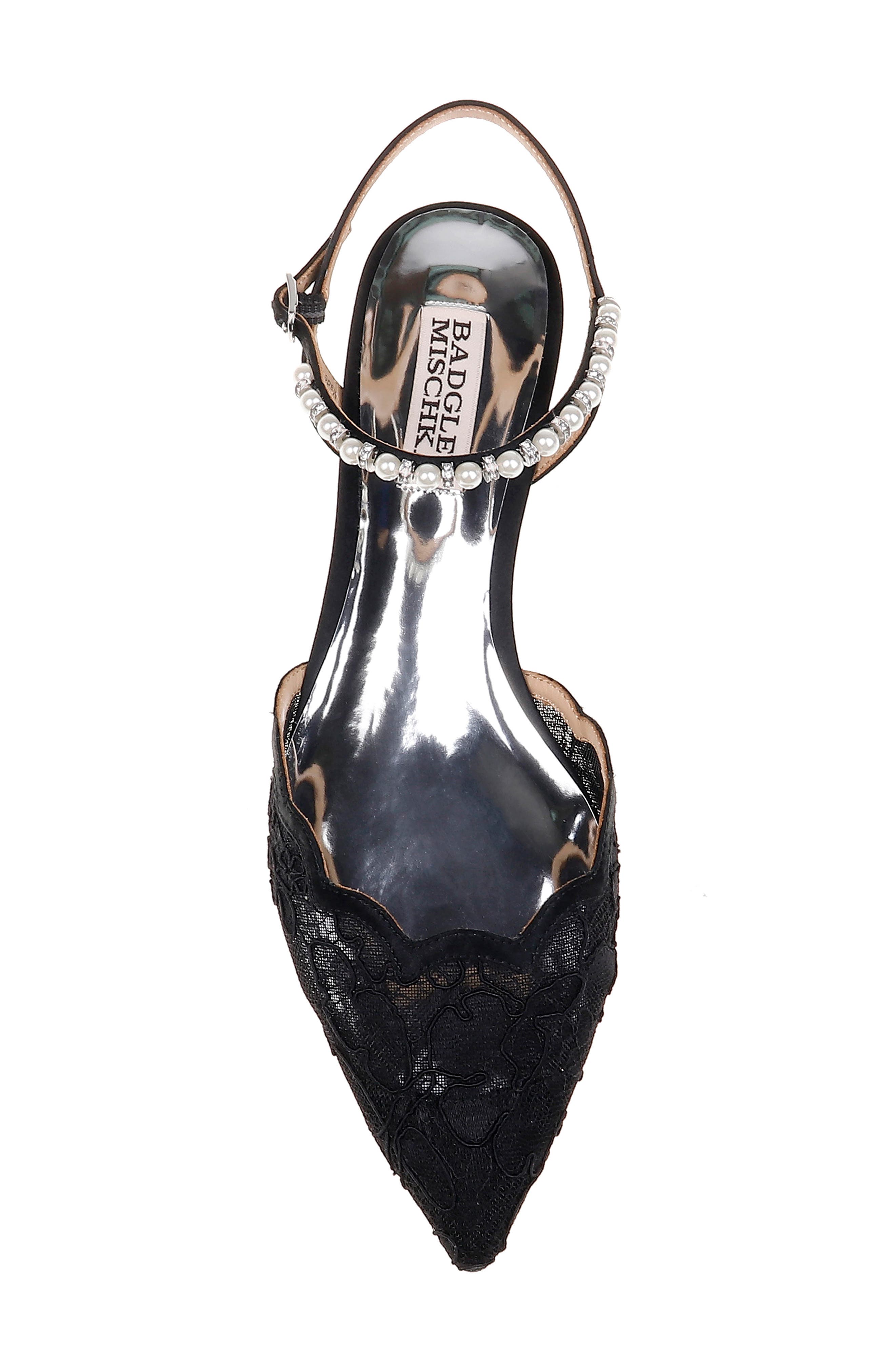 Badgley Mischka Lennon Embellished Skimmer Flat, Alternate, color, BLACK FABRIC/ SATIN