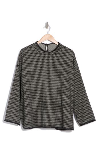 Max Studio Long Sleeve Double Knit Top In Blk/crm Hashtag Houndstooth