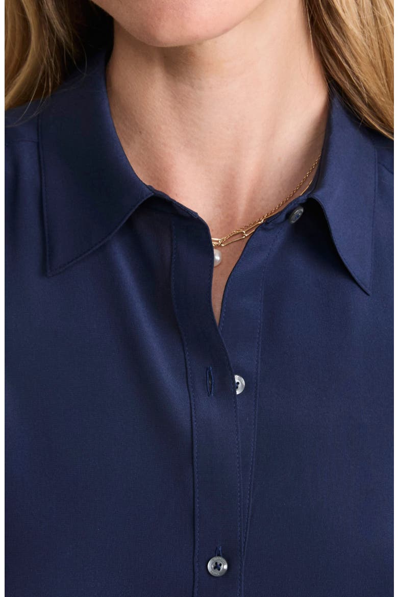 Puff Sleeve Silk Crêpe de Chine Button-Up Shirt, Alternate, color, NAUTICAL NAVY