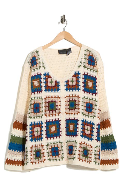 Crochet Granny Square Cardigan Sweater (Plus)