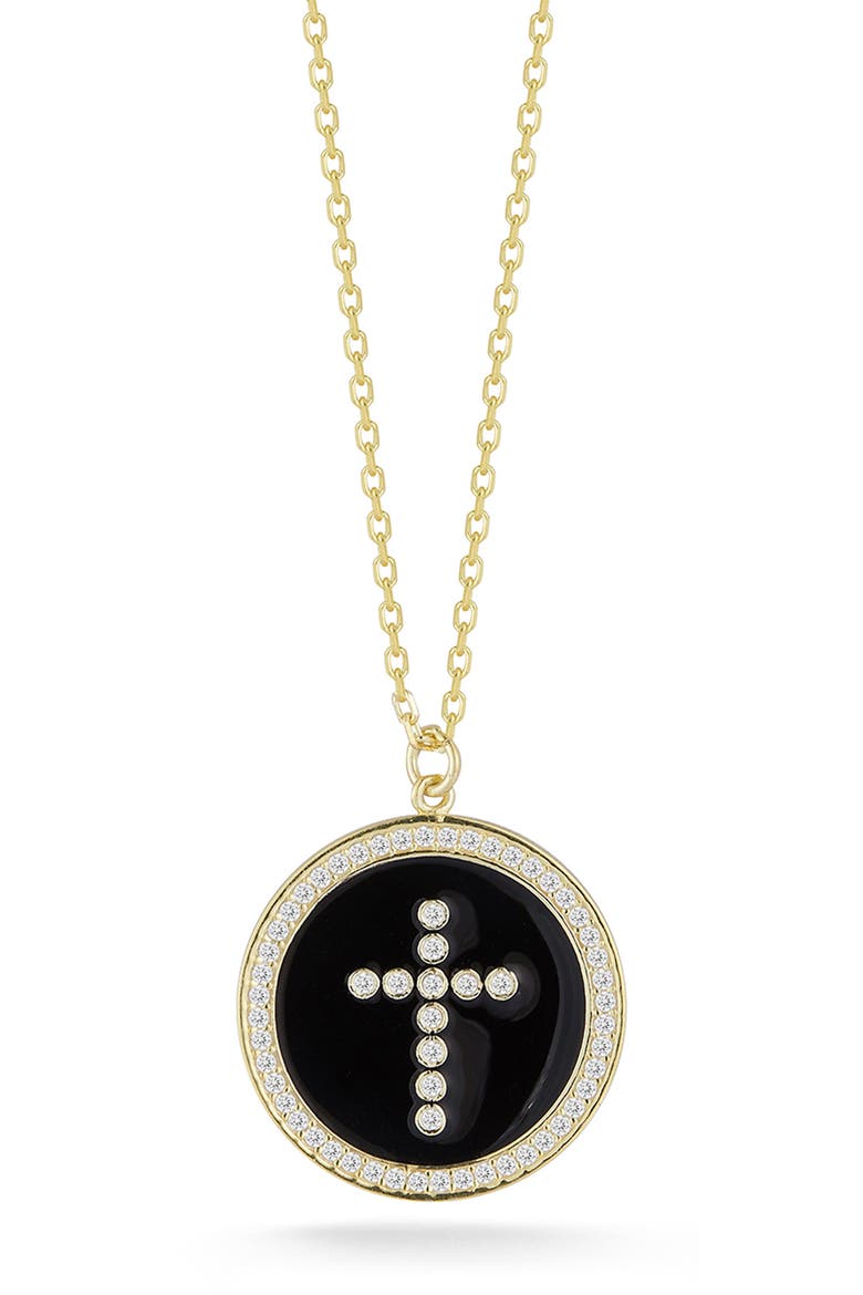 14K Gold Plated Cubic Zirconia Cross Medallion Pendant Necklace, Main, color, GOLD/ BLACK