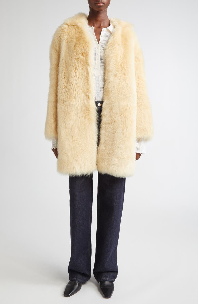 LOULOU DE SAISON Ruben Knee Length Genuine Shearling Coat, Alternate, color, Butter