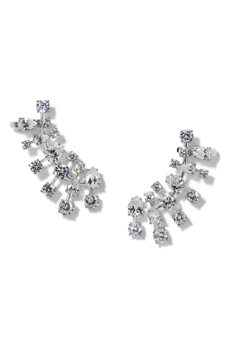 Nadri Hollywood Cluster Ear Climbers, Main, color, Rhodium