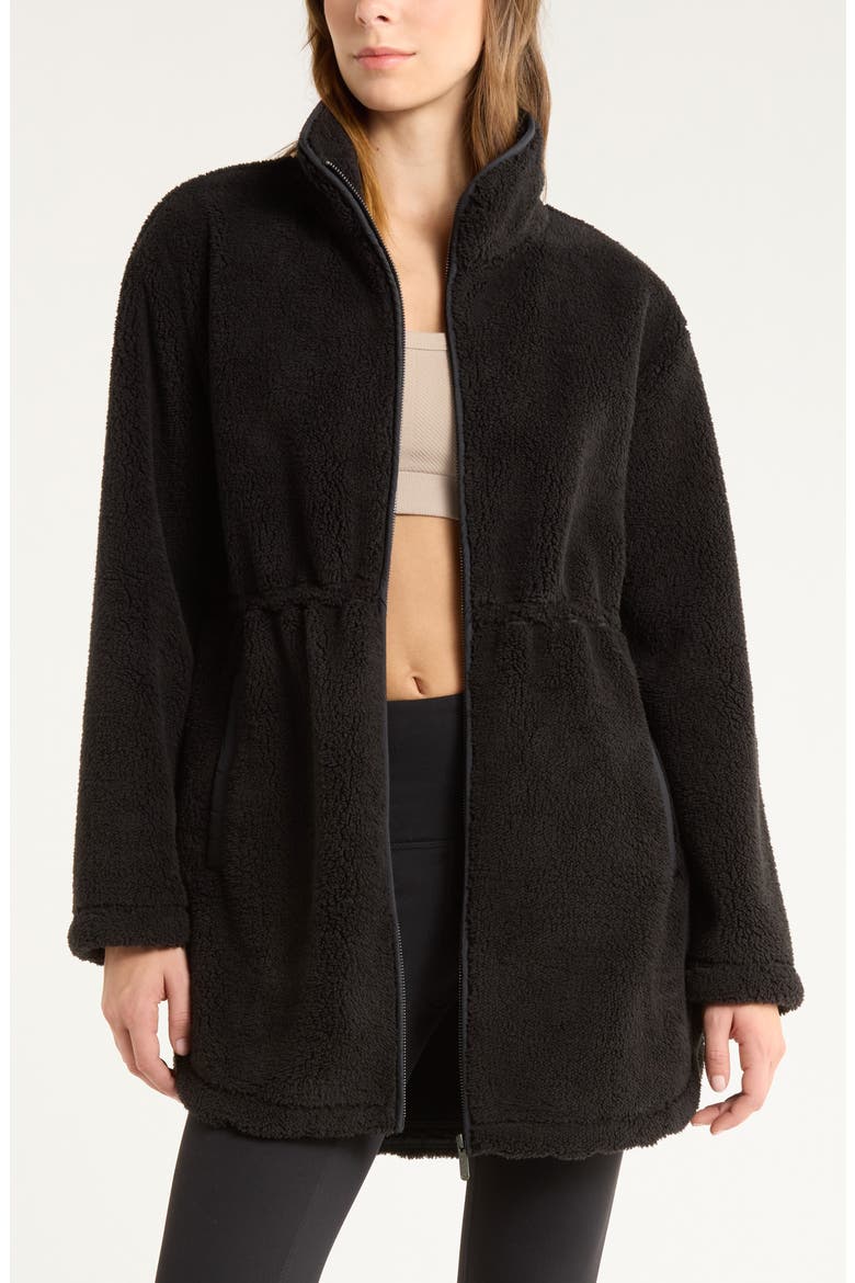Faux Shearling Longline Jacket, Main, color, BLACK