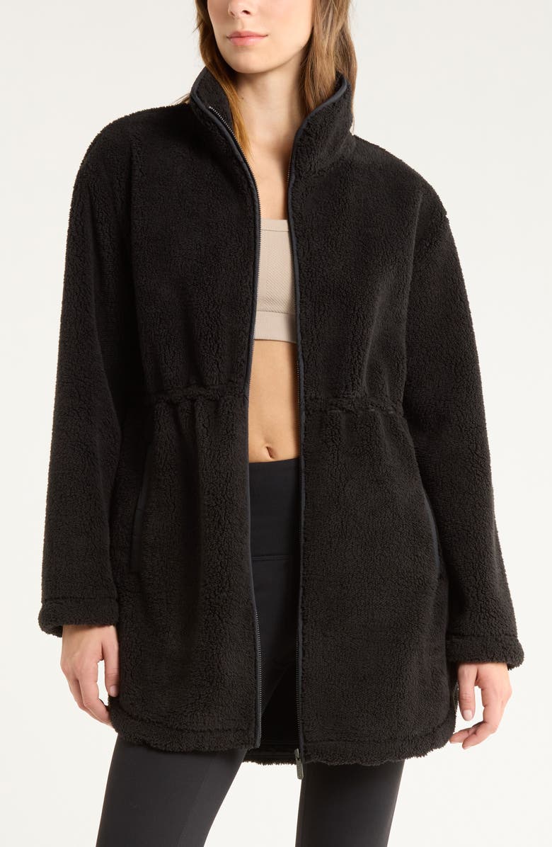 Zella Faux Shearling Longline Jacket, Main, color, Black
