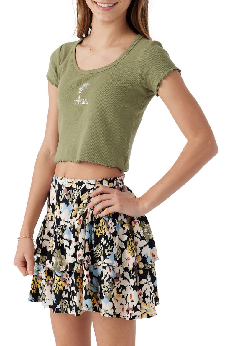 Kids' Joanna Floral Tiered Miniskirt, Alternate, color, BLACK