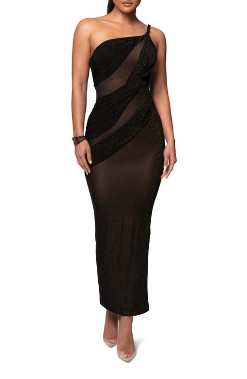 JLUXLABEL JLUXLABEL ALARI ONE-SHOULDER SPARKLE MESH GOWN