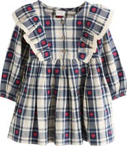NEXT Kids' Embroidered Heart Check Frill Dress