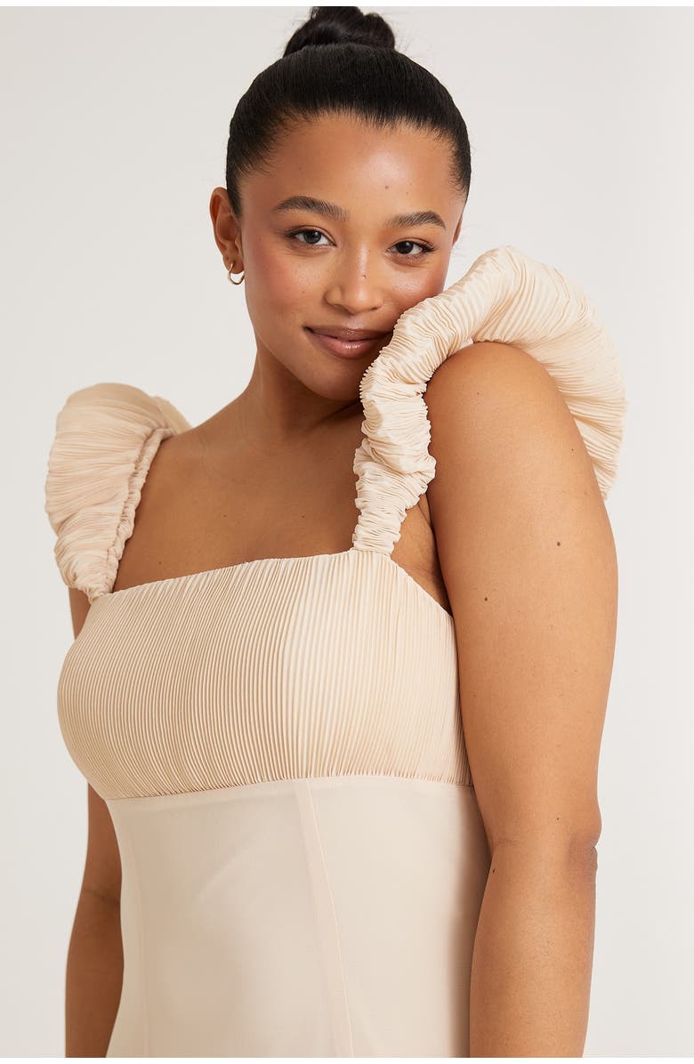 Six Stories Pleated Shoulder Bridesmaid Dress, Alternate, color, Cream