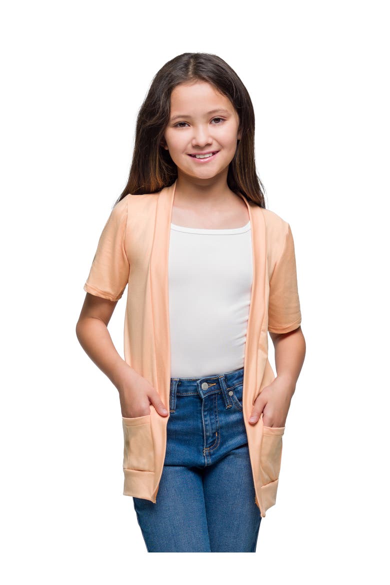 Short Sleeve Open Front Layering Shrug with Pockets, Main, color, Melon