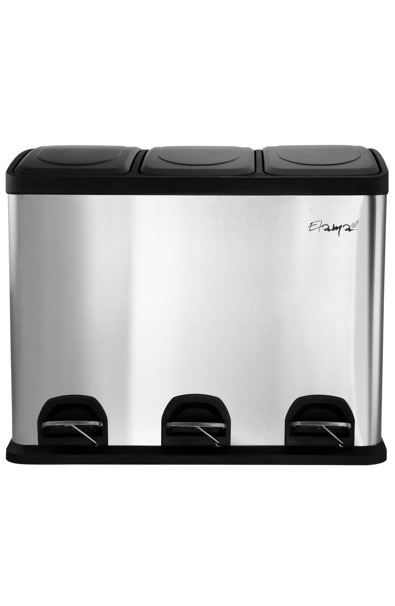 Elama 3 Section 15 Liter/4 Gallon Each Section Trash and Recycling Step Bin, Main, color, Silver