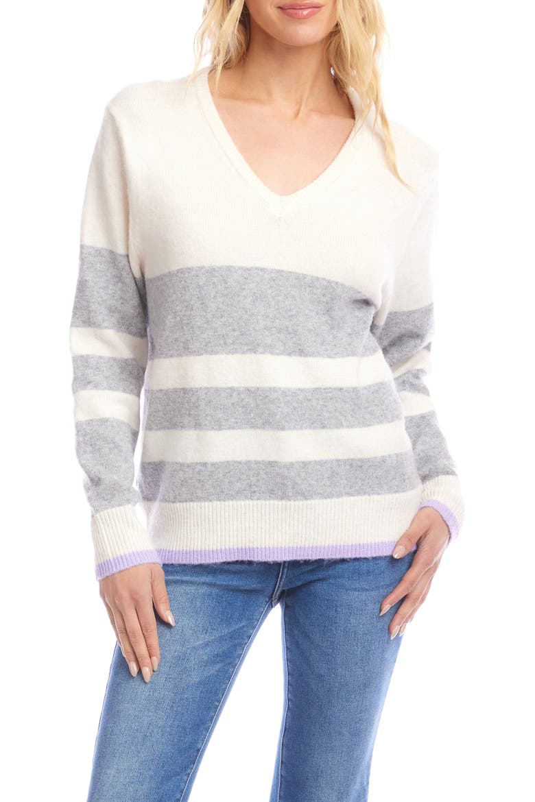 Stripe V-Neck Sweater, Main, color, STRIPE