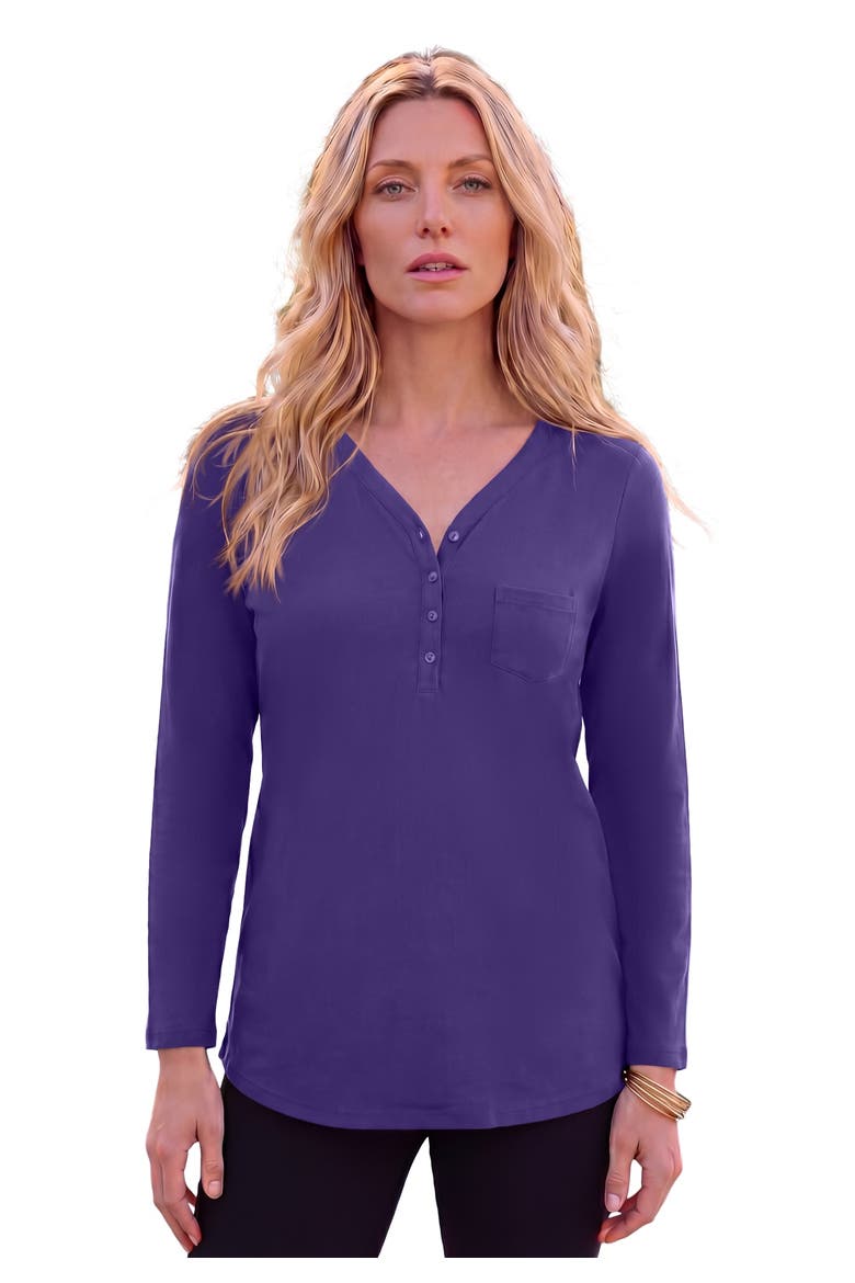 Plus Size Long Sleeve Sweetheart Henley Tee, Main, color, MAUVE ORCHID