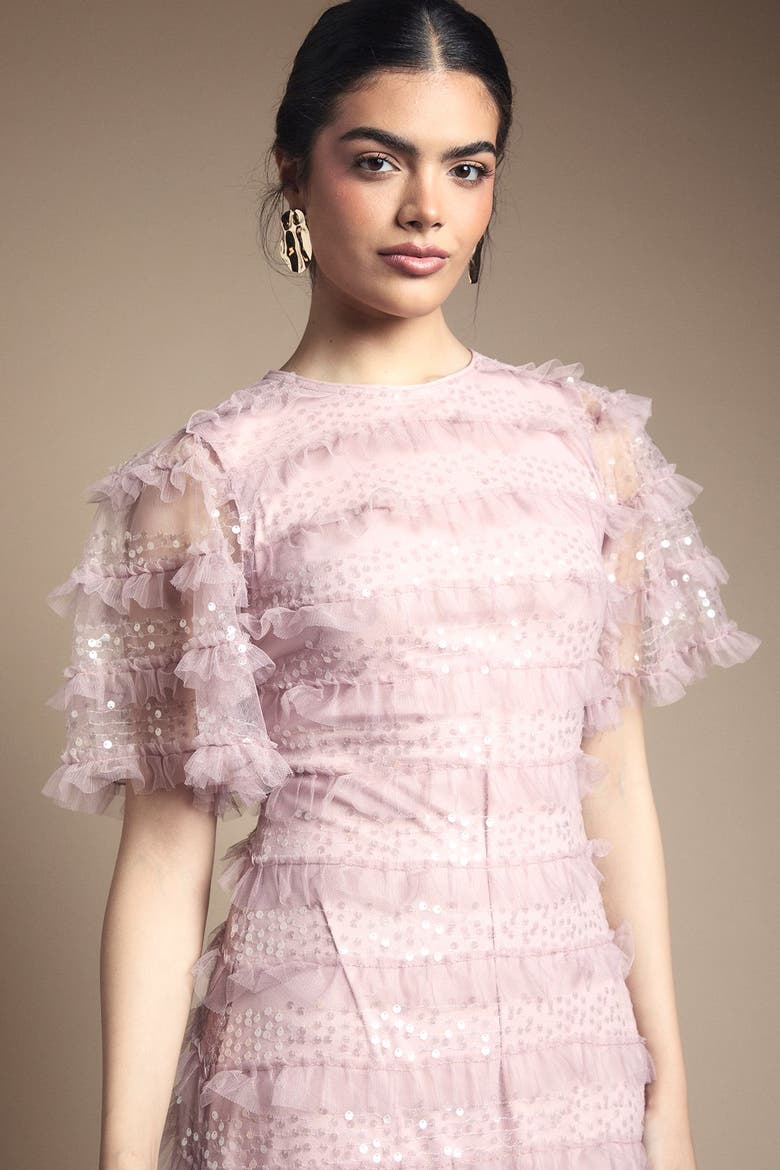 Sequin Ruffle Detail Maxi Dress, Alternate, color, Pink
