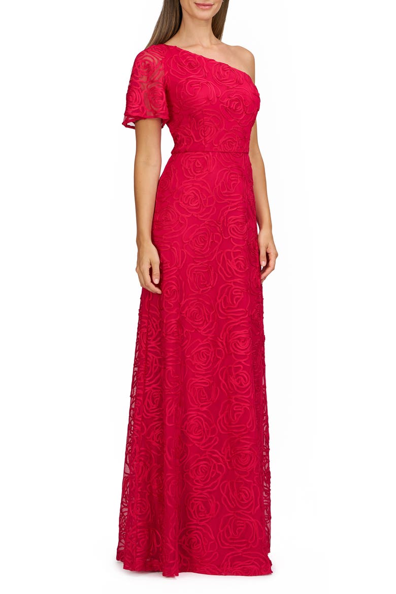 Anastasia Single Flutter Sleeve Gown, Alternate, color, MAGENTA GLOSS