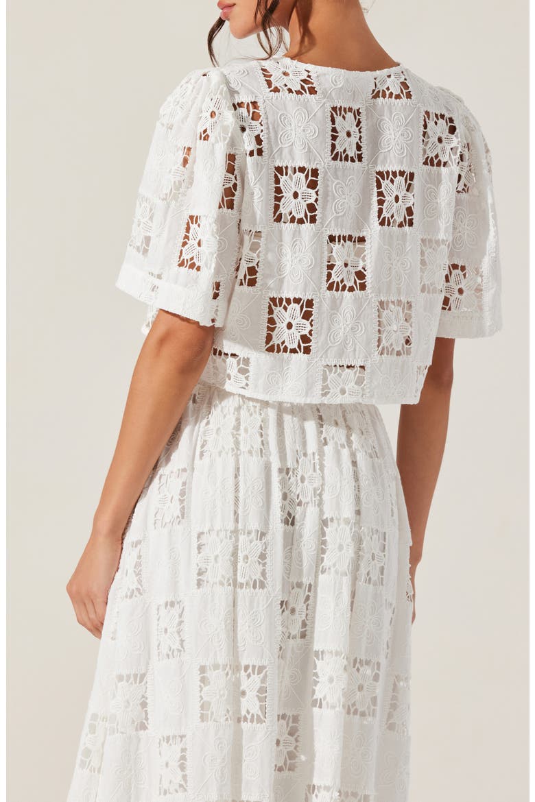 Andolina Floral Lace Button-Up Crop Top, Alternate, color, WHITE