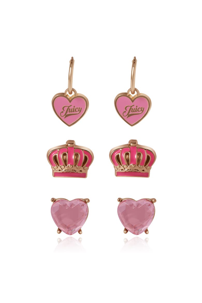Kids 3-Pair Earring Set, Alternate, color, pink, gold