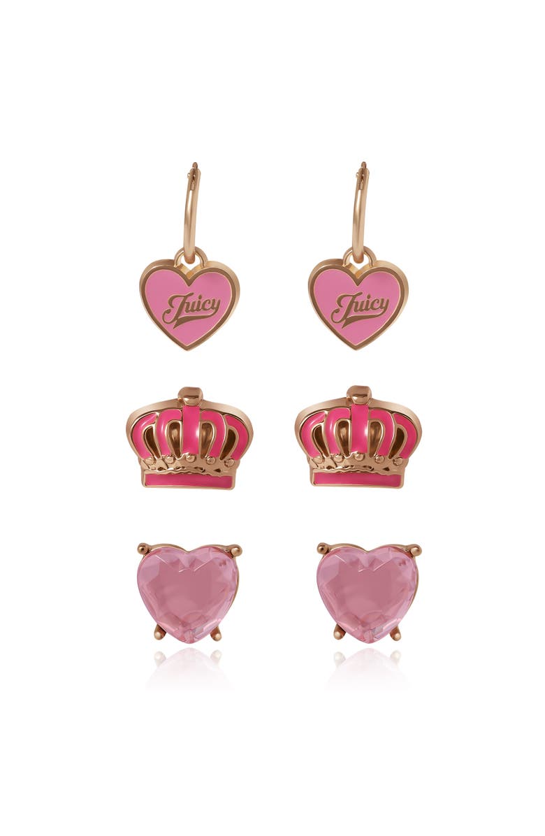 Juicy Couture Kids Kids 3-Pair Earring Set, Alternate, color, Pink, Gold