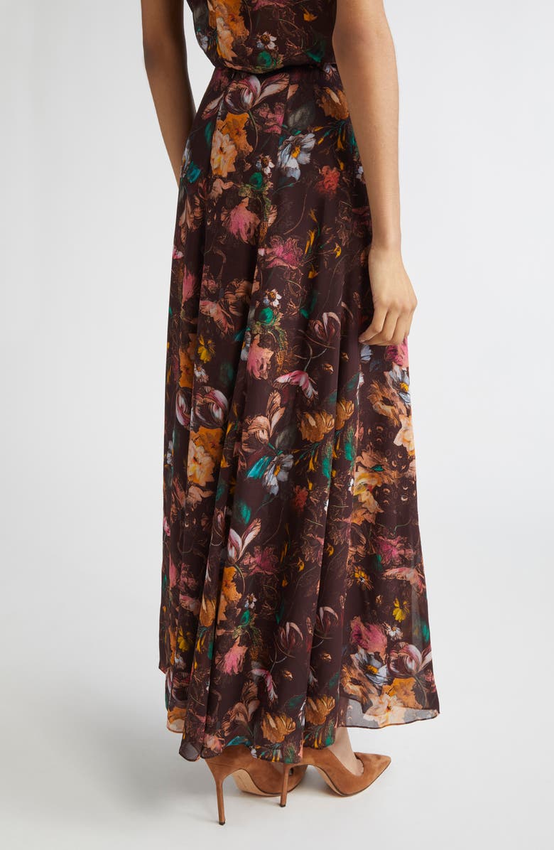 Lela Rose Floral Chiffon A-Line Maxi Skirt, Alternate, color, Brown