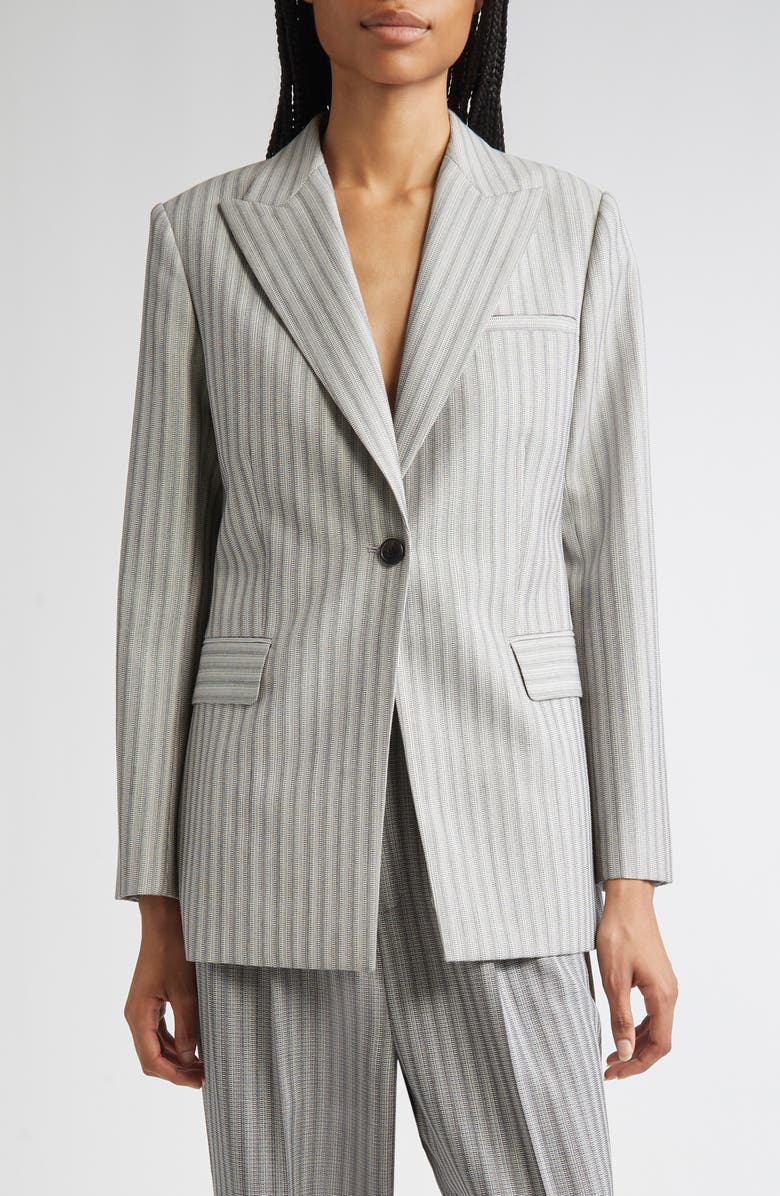 PARTOW Bow Textured Stripe Virgin Wool Blazer, Main, color, Light Grey Stripe