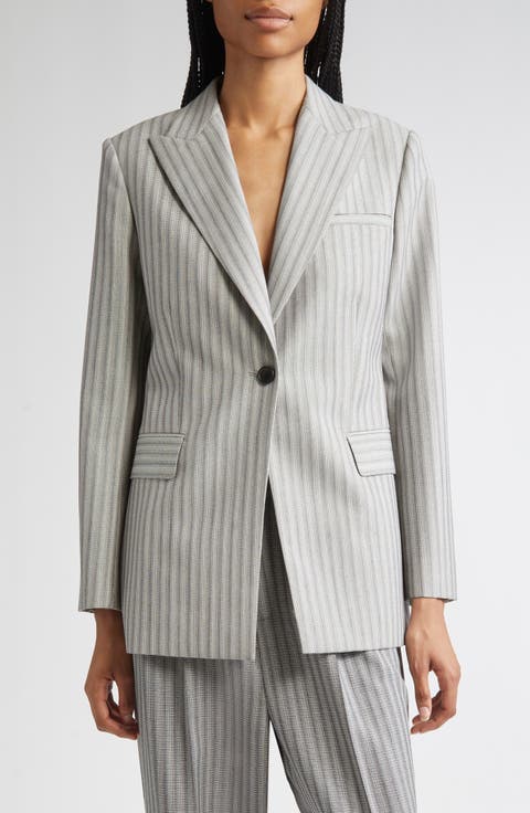 Bow Textured Stripe Virgin Wool Blazer