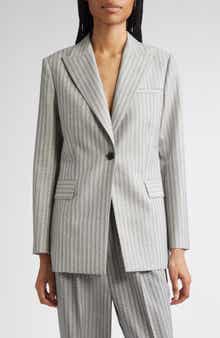 PARTOW Bow Textured Stripe Virgin Wool Blazer