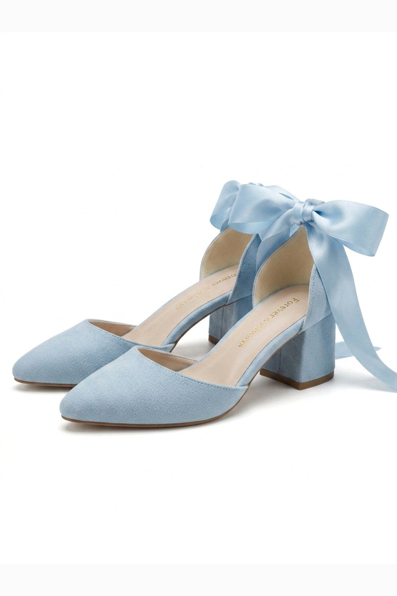 Fiona Low Block Heels with Ribbon, Alternate, color, Powder Blue Suede