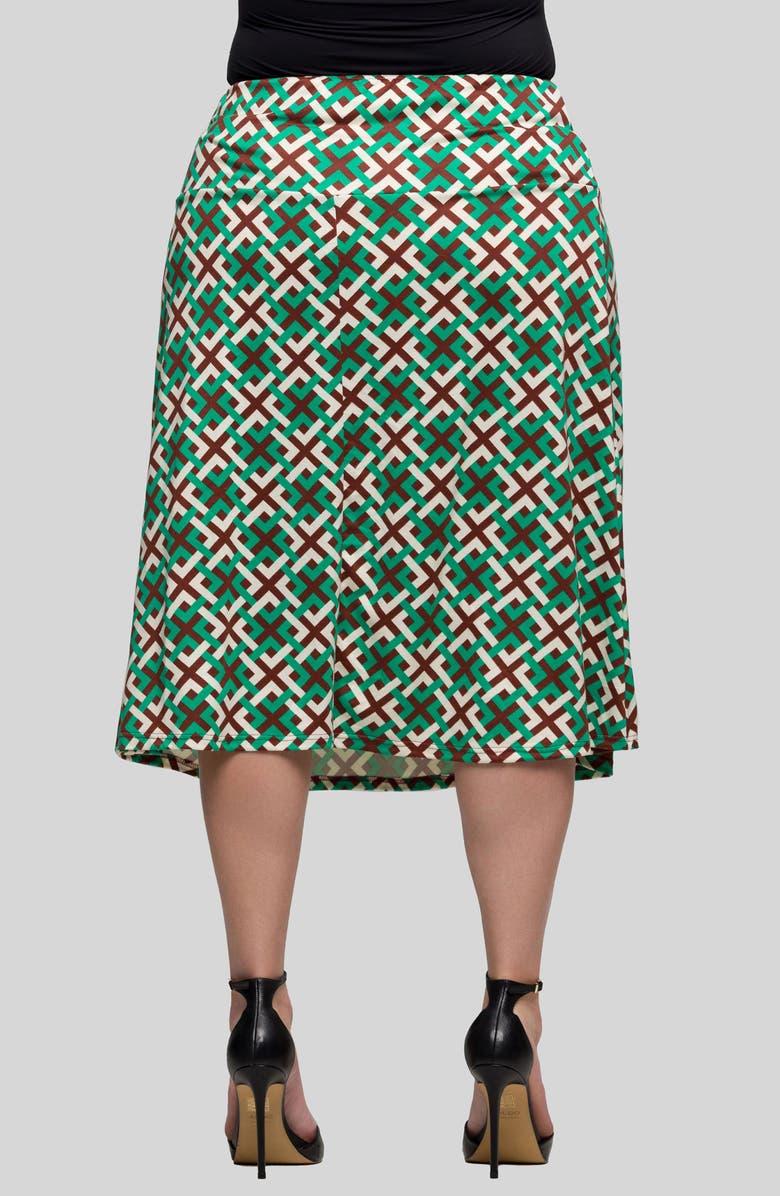 24seven Comfort Apparel Geo Print Elastic Waist Midi Skirt, Alternate, color, Green Multi
