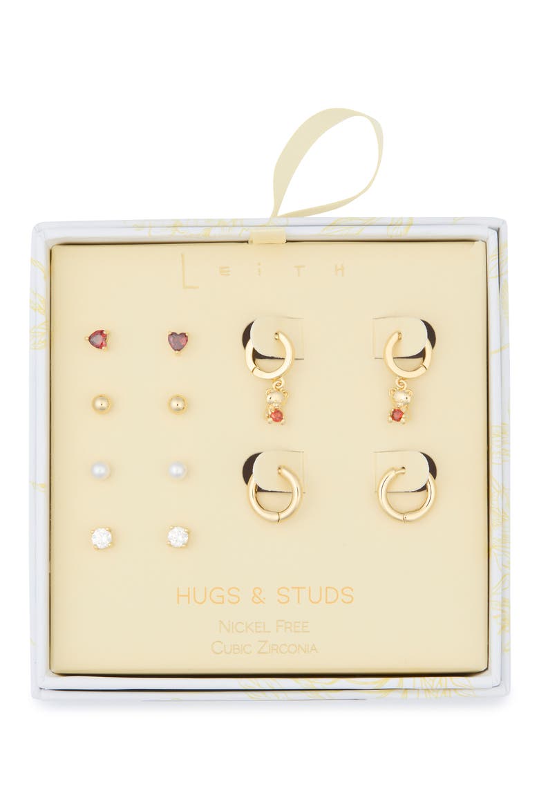 6-Pair Cubic Zirconia Earrings Set, Main, color, CLEAR- RED- GOLD
