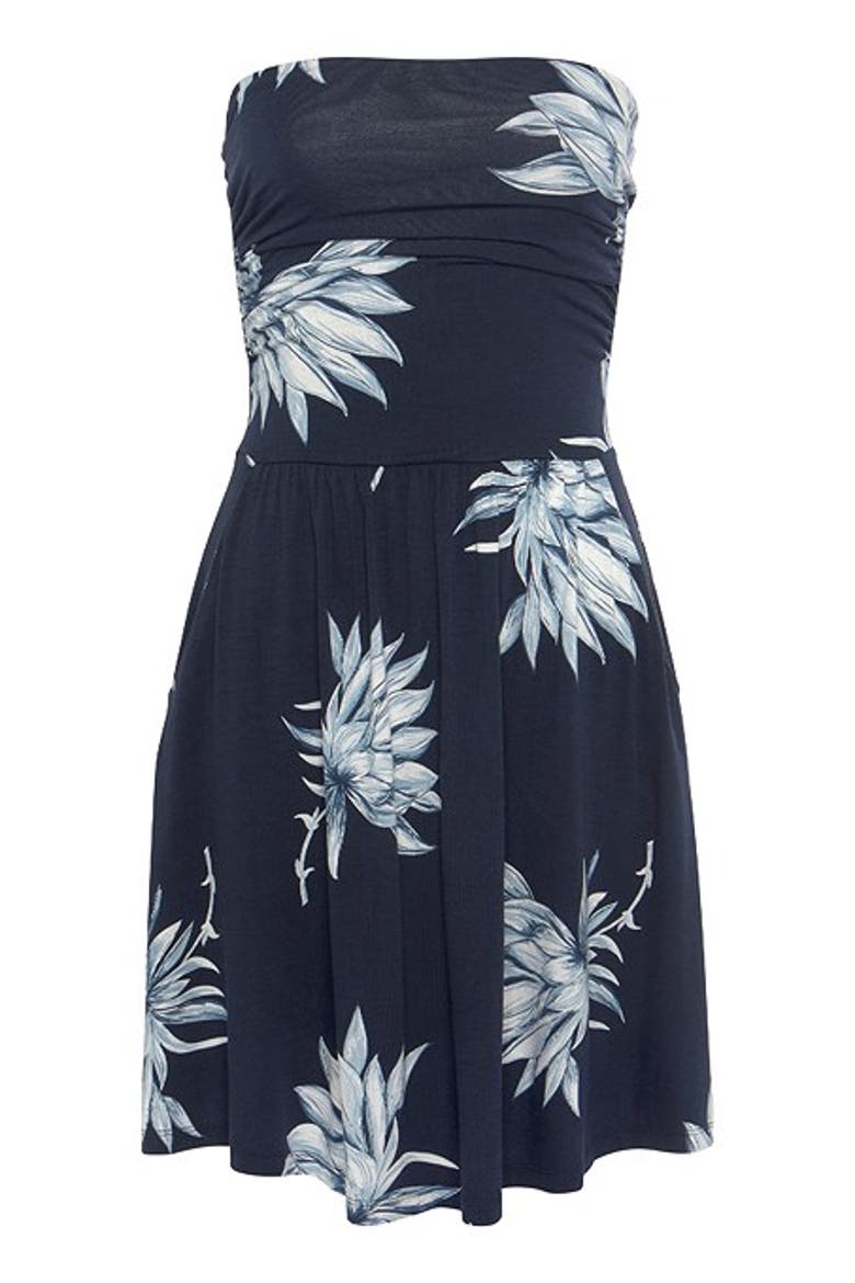 Women's Strapless Ruched Dress, Alternate, color, Dark Blue Multi