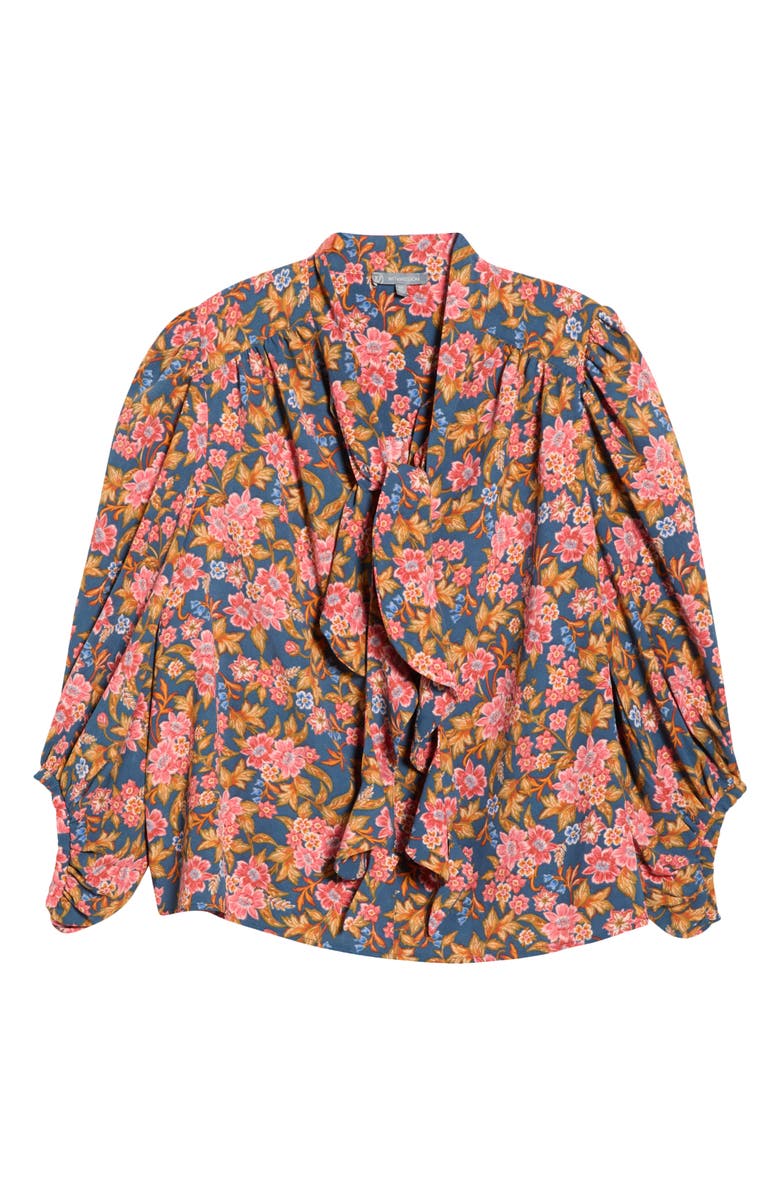 Wit & Wisdom Floral Tie Neck Peasant Top, Alternate, color, Navy/ Vintage Lilac Multi