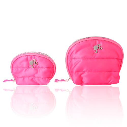 Barbie Pink Quilted Makeup Bag Set, Large And Small In Pink