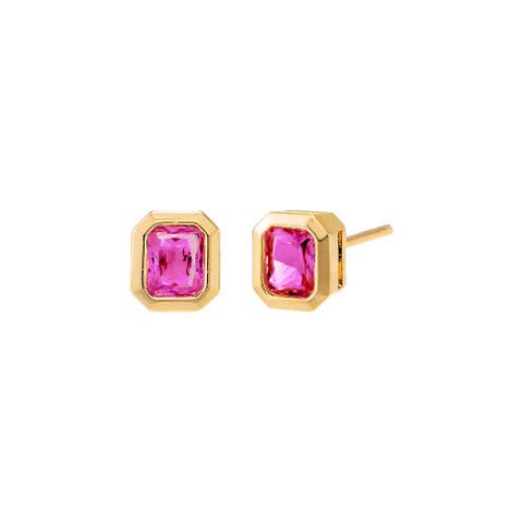 Colored Bezel Baguette Stud Earring