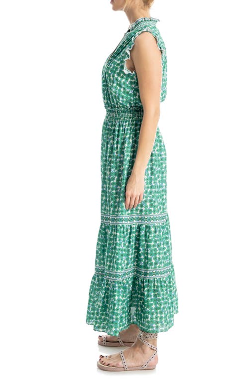 Max Studio Floral Maxi Dress In Green/cream Poppies Field
