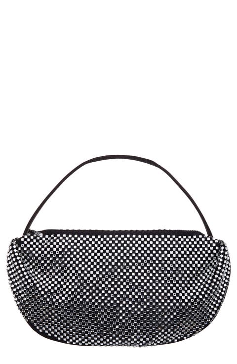 Half Moon Rhinestone Mesh Shoulder Bag