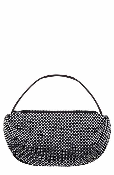 Nina Half Moon Rhinestone Mesh Shoulder Bag